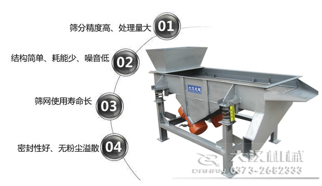 1016型直線振動(dòng)篩特點(diǎn)：1，篩分精度高，處理量大。2，結(jié)構(gòu)簡單，耗能少，噪音低，3，篩網(wǎng)使用壽命長，密封性好無粉塵溢散。